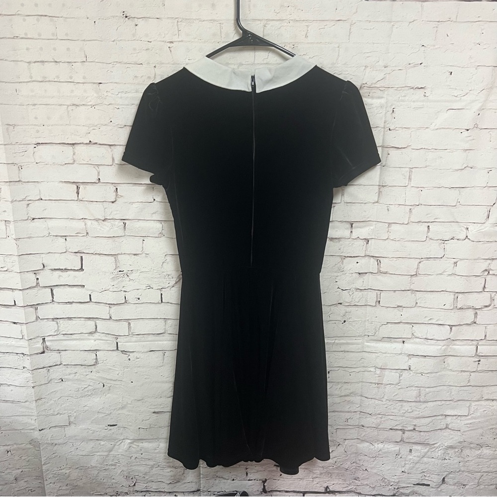 Hell Bunny Graveyard Bats Wednesday Addams Collar Black Velvet Dress Goth Small - Picture 3 of 10